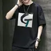 Venta Directa de Fábrica Camiseta de Verano para Hombre de Manga Corta Marca de Moda Dobladillo Redondo Top Holgado Juventud Color Sólido Camiseta Versátil