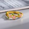 Nuevo Anillo Flor de Durazno Primavera Durazno Borracho Anillo de Flor Tridimensional para Mujer Diseño de Esmalte de Vidrio Anillo de Dedo de Alta Calidad