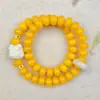 Pulsera de Raíz de Bodhi Natural Doble Círculo Qi Dong Lai Morada para Mujeres, Pulsera de Cuentas de Oración Budista Manual Estilo Chino