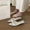 Nuevos Zapatos de Tacón Alto con Punta 2025 Verano Pantuflas Francesas para Mujer con Tacones de Aguja y Puntera Abierta para que las Mujeres los Usen Afuera