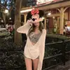Traje de Baño de Dos Piezas con Cubre-Traje de Cuello Halter Rayado de Cintura Alta que Cubre el Vientre Protección Solar Nuevo Estilo Resort Traje de Baño para Aguas Termales Ropa de Protección Solar para Mujer