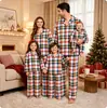Moda para el hogar nueva transfronteriza europea y americana Navidad casual elegante cuadros solapa manga larga familiar padre-hijo pijama 2637