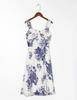 Europeo y Americano 2024 Verano Sexy Azul Abertura Cintura Alta Vestido Midi Adelgazante Estampado de Tirantes