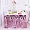 Cortina de Tela de Lluvia Transfronteriza Falda de Mesa 75*275cm Falda de Mesa con Borlas Fiesta Navideña Boda Cumpleaños Diseño de Mesa Cortina de Mesa