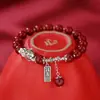 Pulseira de Prata Esterlina S925 Vermelha do Sul Personalidade Retro Ano do Tigre Dinheiro Pulseira de Mão para Mulheres