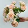 Ramo de Rosas de Dos Tonos con Borde Rizado de 9 Cabezas para Decoración de Bodas, Decoración del Hogar para Sala de Estar, Fotografía, Flores Artificiales, Rosas Simuladas Falsas