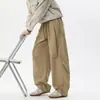 Pantalones cargo tipo cimitarra verde militar para hombre, temporada de otoño, silueta deconstruida, pantalones casuales lavados, corte recto holgado, pantalones de pierna ancha de moda