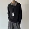 Moletom polo de tricô falso de duas peças na cor café para homens, top Maillard de alta qualidade, camiseta básica de manga longa com corte relaxed