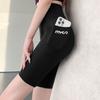 Pantalones Barbie de Cinco Puntos Verano Delgados Transpirables Ajustados Mallas Cintura Alta Control de Abdomen Más Bolsillo Lateral Leggings Tiburón para Mujer