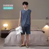 Modal2026 Novo Estilo Masculino Verão Colete Sem Manga Calça Curta Fina Conjunto de Duas Peças para Casa
