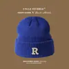 Outono e inverno coreano-estilo letra R boné de lã padrão para homens e mulheres com simples all-match malha cap cold-proof quente pullover cold cap