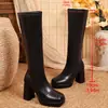 Botas de Moda Adelgazantes de Tacón Alto 2026 Otoño Tacón Grueso Punta Cuadrada Botas Delgadas Vintage Tallas Grandes Comercio Exterior Botas Largas de Caña Alta para Mujer