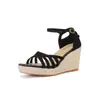 Sandálias Plataforma Jingang Shoes Mj90115 para Mulheres 2026 Novo Estilo com Solado Grosso, Bico Aberto, Corda de Cânhamo, Salto Alto, Sapatos Femininos com Solado Grosso
