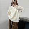 Suéter Pulôver Gola Lapela Meio Zíper Estilo Coreano para Mulheres, Novo Estilo Outono e Inverno, Estilo Preguiçoso, Solto, Grosso, Malha Macia