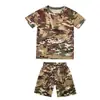 Conjunto de Camuflaje de Manga Corta para Niños Verano Camiseta de Cuello Redondo Ropa de Entrenamiento Militar para Estudiantes de Primaria y Secundaria Camiseta de Malla para Caza y Entrenamiento Físico