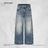 Pantalones vaqueros lavados con efecto degradado estilo americano, jeans holgados de pierna ancha estilo "dad" para hombre, marca de moda, estilo vintage, pantalones largos rectos casuales