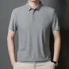 Camiseta Polo Masculina de Seda Gelada Sem Costura Urbana Business Gola Lapela Cor Sólida Simples Camiseta de Ar Condicionado para Pai Camisa de Funcionário