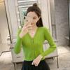 Cardigan de malha feminino primavera e outono suéter curto solto emagrecimento botão manga comprida camisa ar condicionado ao ar livre estilo coreano casaco de estudante