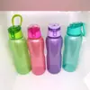 Botella de Agua Deportiva de Color Sólido, Moderna y Portátil, Vaso Secundario de Gran Capacidad, Vaso de Plástico para Exteriores con Escala de Tiempo para Fitness