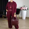 Conjunto de 3 Piezas para Mujer 2026 Sitio Independiente Transfronterizo Europeo y Americano Top de Manga Larga, Cinturón y Pantalones