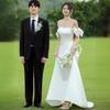 Pantuflas blancas de estudio ropa temática de vestido de novia ligero fotografía fuera del hombro francesa fotografía de viajes nueva fotografía al aire libre vestido de novia