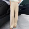 Outono/Inverno 2026 Novo Tricô de Caxemira Espesso de Quatro Fios Pesado Calça de Perna Larga Feminina Cintura Alta Emagrecedora Perna Reta Calça de Lã