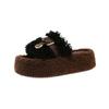 Chinelos de Pelo de Alta Qualidade e Bonitos para Mulheres, com Solado Grosso, Lançamento 2025 Outono e Inverno, Super Populares, Moda Feminina Slip-Ons