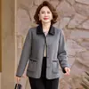 Abrigo de lana de otoño para madre de mediana edad con cuello solapa, elegante top corto de lana para primavera y otoño para mujeres de mediana edad y mayores