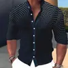 Camisa de Manga Corta para Hombre, Moda de Verano, Ropa Urbana para Hombre, Lujo Ligero, Gama Alta, Bloques de Color, Impresión Digital, Corte Holgado con Cuello de Solapa