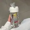 Taza de té de flores con pajita botella de agua fría para mujer estilo ins alto valor de color compartimento para té taza de té estudiante verano portátil taza de agua deportiva