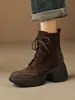 Botines de Tacón Grueso para Mujer Chuyuji 2026 Nuevos Botas Martin Estilo Británico con Cordones, Tacón de Cuña, Tacón Alto, Otoño Invierno