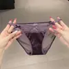 Sombra de Encaje Xiang~Panty Satinado Sexy para Mujer de Malla Encaje Puro Deseo Lazo Cintura Baja Abertura Alta Panties para Dama