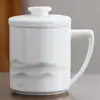 Taza de Té Cerámica Porcelana Blanca Jade Grasa para Oficina Taza de Té de Separación Personal con Filtro y Tapa Taza de Té