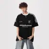 Camiseta masculina de manga curta, estilo high street americano, com estampa de letras e três listras, resistente, para o verão, marca da moda, top para casal