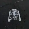Camiseta Informal de Manga Larga tipo Waffle Retro Americano Transfronteriza Estilo Gótico Impreso Y2K Top Unisex