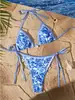 Bikini de Tres Piezas Traje de Baño Transfronterizo Sexy con Cordón Ajustable Espalda Descubierta Bikini de Color Sólido con Nudo Traje de Baño de Dos Piezas