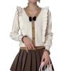 Tejido de Punto de Color Contrastante con Borde de Hongo y Lazo para Mujer, Ropa de Otoño e Invierno, Nuevo Top Interior Elegante y Rejuvenecedor de Manga Larga para la Nueva Era 2025