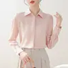 Camisa de Cetim Feminina 2026 Outono Nova Cor Sólida Profissional Estilo Coreano Solta Camisa Feminina Top Tendência