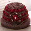 Sombrero de madre para mujeres de mediana edad y ancianas, gorro de lana tejido cálido con felpa, sombrero de invierno para proteger del frío a señoras mayores