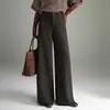 Calça de Lã Elegante de Perna Larga para Mulheres Outono/Inverno 2026 Nova Calça Reta de Cintura Alta que Cobre o Quadril Calça Casual com Caimento Elegante