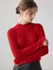Nuevo Suéter Base de Punto Ajustado de Cachemir 100% Puro con Cuello Alto Medio para Mujer, Suéter de Cachemir Pulóver de Manga Larga