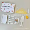 Juego de cuchillo, tenedor y plato para pastel en caja de regalo cinco en uno, juego de vajilla desechable para postres, juego de vajilla para pastel de cumpleaños