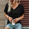 Amazon 2026 Verano Moda Femenina Europea y Americana Transfronteriza Nuevo Top Camiseta de Manga Corta con Cuello en V Primavera-Verano