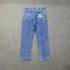 Calça Jeans Corteiz Alcatraz Bordado New Star Americana High Street Retrô Desgastada Casual Cinco Pontos Tendência