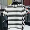 Camiseta Masculina Listrada Larga em Cores Contrastantes, Estilo Verão, Corte Solto, Camiseta para Casal, Básica Versátil Tendência Marca Meia-Manga