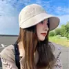 Sombrero de Pescador de Tela Texturizada a Cuadros para Mujer, Primavera y Otoño, con Visera Corta Ancha, Apertura Ajustable, Sombrero de Sol Diario que Favorece el Rostro
