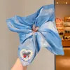Scrunchie cuadrado de bufanda floral bordada para mujer, suave goma elástica de alta elasticidad para coleta, accesorio para el cabello de alta gama