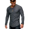 Comércio Exterior Camiseta Masculina Gola Redonda Manga Longa Slim Fit Masculina com Pregas nos Braços Personalidade Estilo Europeu e Americano Camiseta Básica Casual Roupa Masculina