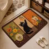 Alfombra de suelo tejida de lino estilo caricatura retro para inodoros, resistente a la suciedad, fácil de limpiar, antideslizante, absorbente de agua, secado rápido, alfombrilla de baño
