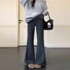Pantalones gruesos con forro polar para mujeres embarazadas, otoño e invierno, pantalones de pierna ligeramente acampanada, pantalones largos casuales versátiles, pantalones largos acampanados para mujeres embarazadas petite